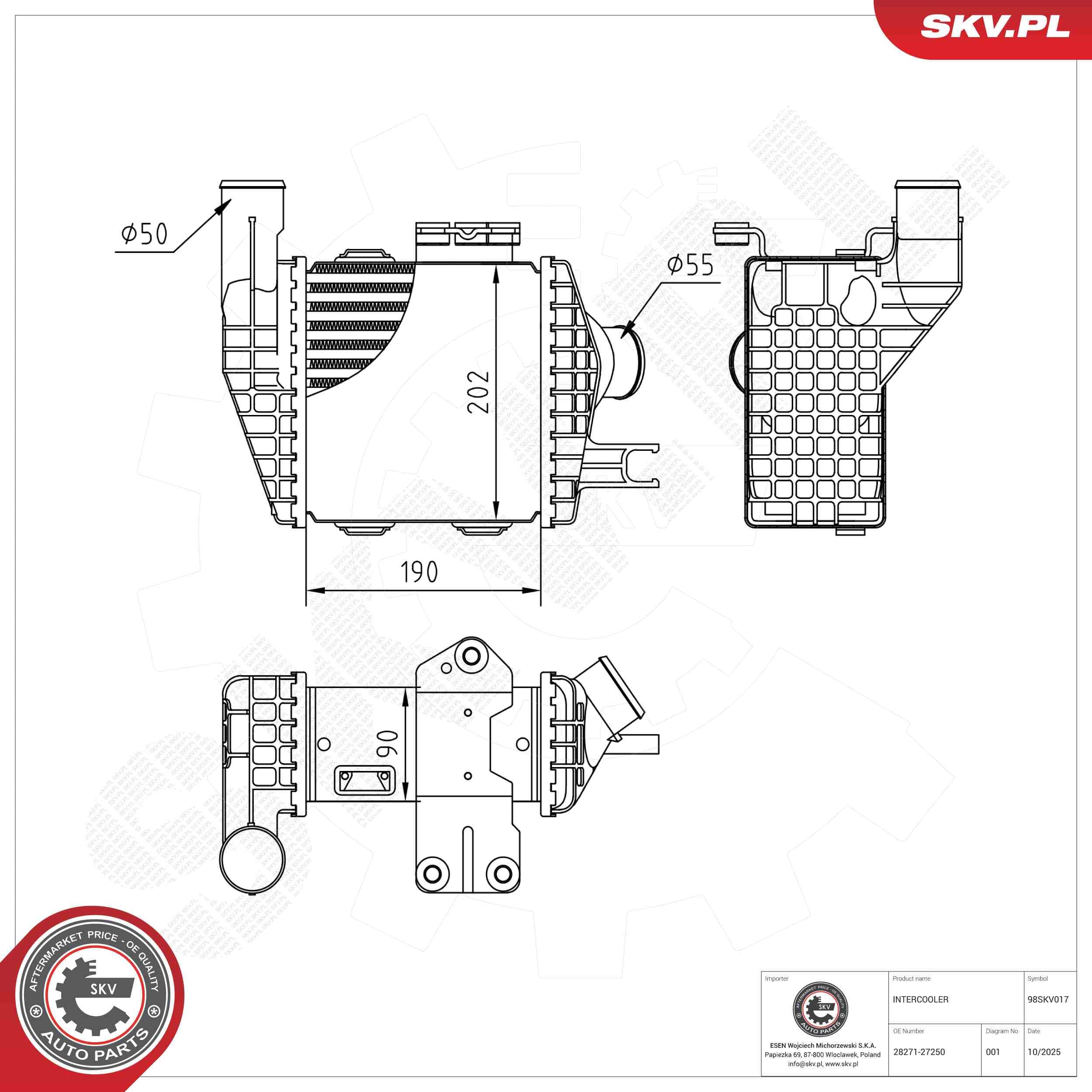 Image of Chłodnica powietrza doładowywującego ; HYUNDAI Tucson KIA Sportage II ; 28271-27250