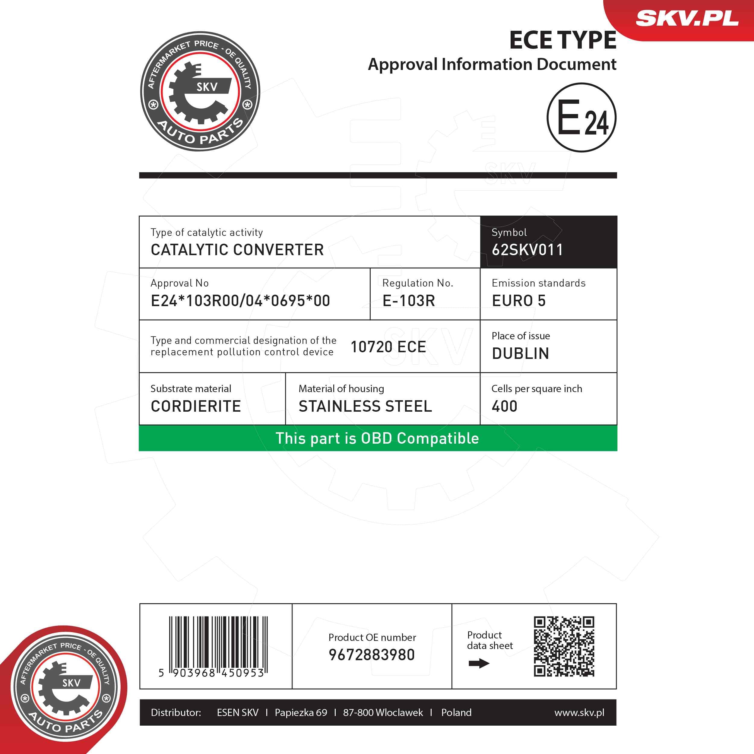 Image of Katalysator ; CITROEN PEUGEOT ; 9672883980
