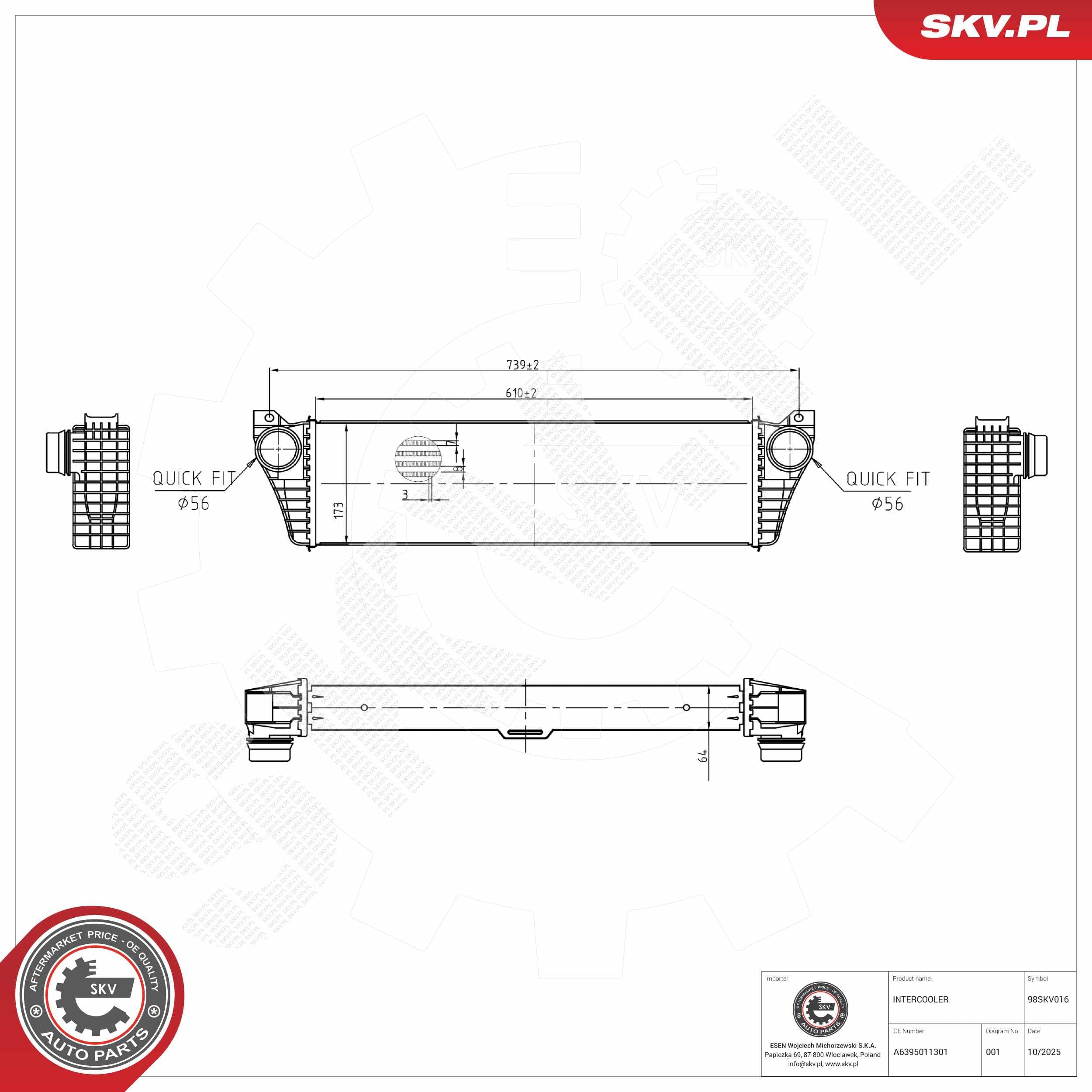Image of Intercooler ; MERCEDES-BENZ Viano Vito ; A6395011301