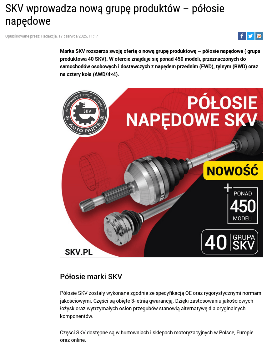 Post image SKV wprowadza nową grupę produktów – półosie napędowe